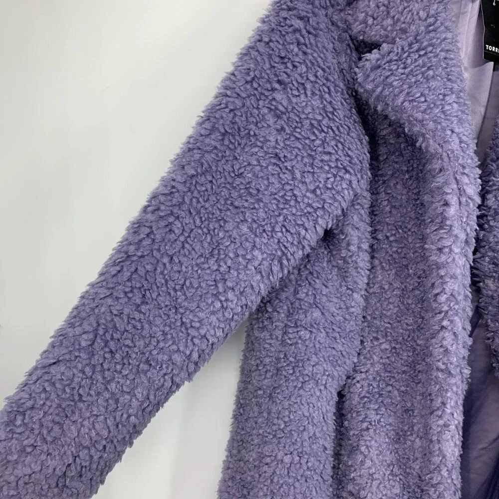 Torrid 0 Maxi Coat Size 12 Purple Soft Sherpa Open Front Lined NWT - Picture 9 of 15